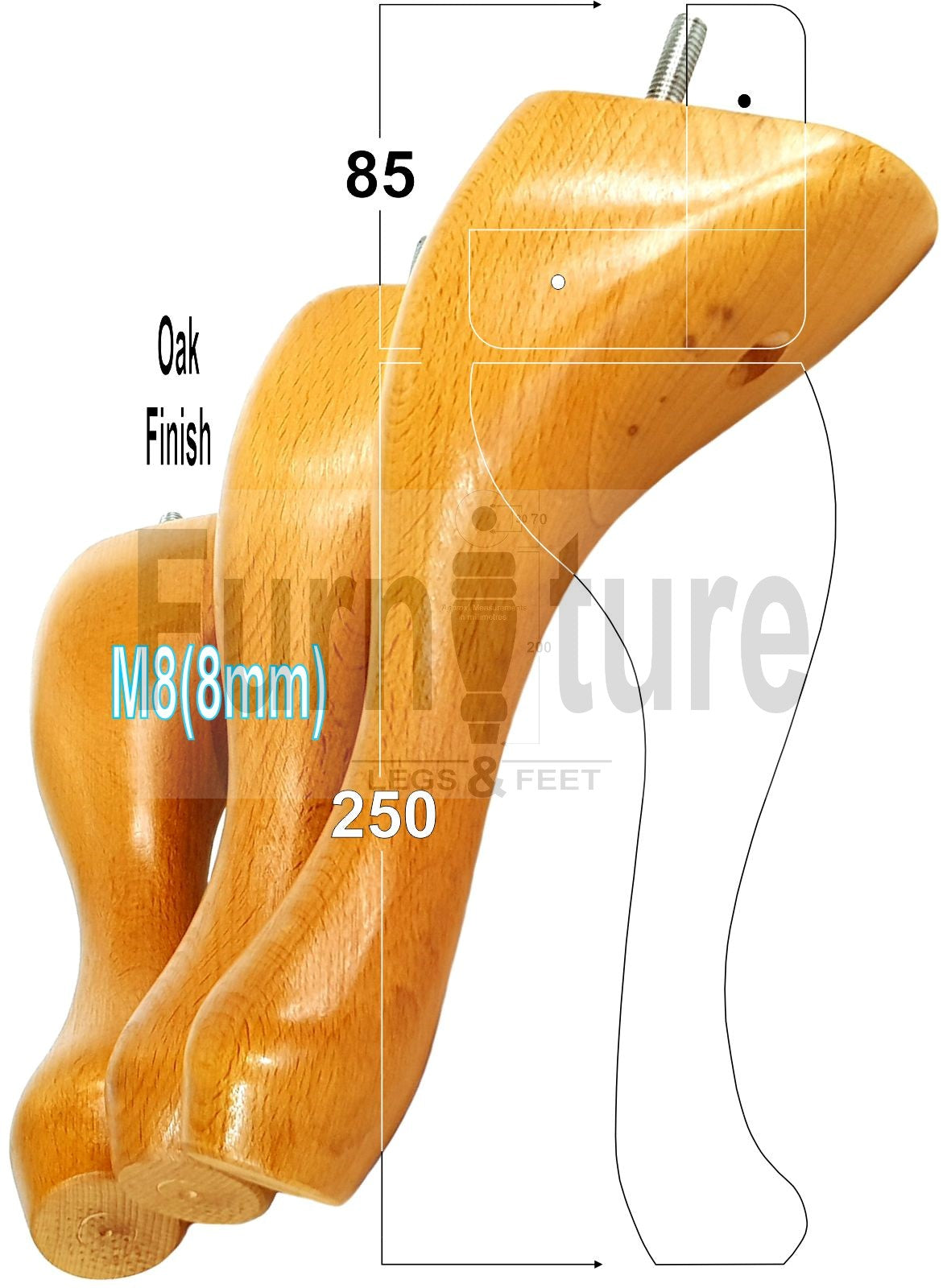 4 Replacement Traditional Queen Anne Furniture Leg 250mm High Sofa Chair Beds M8