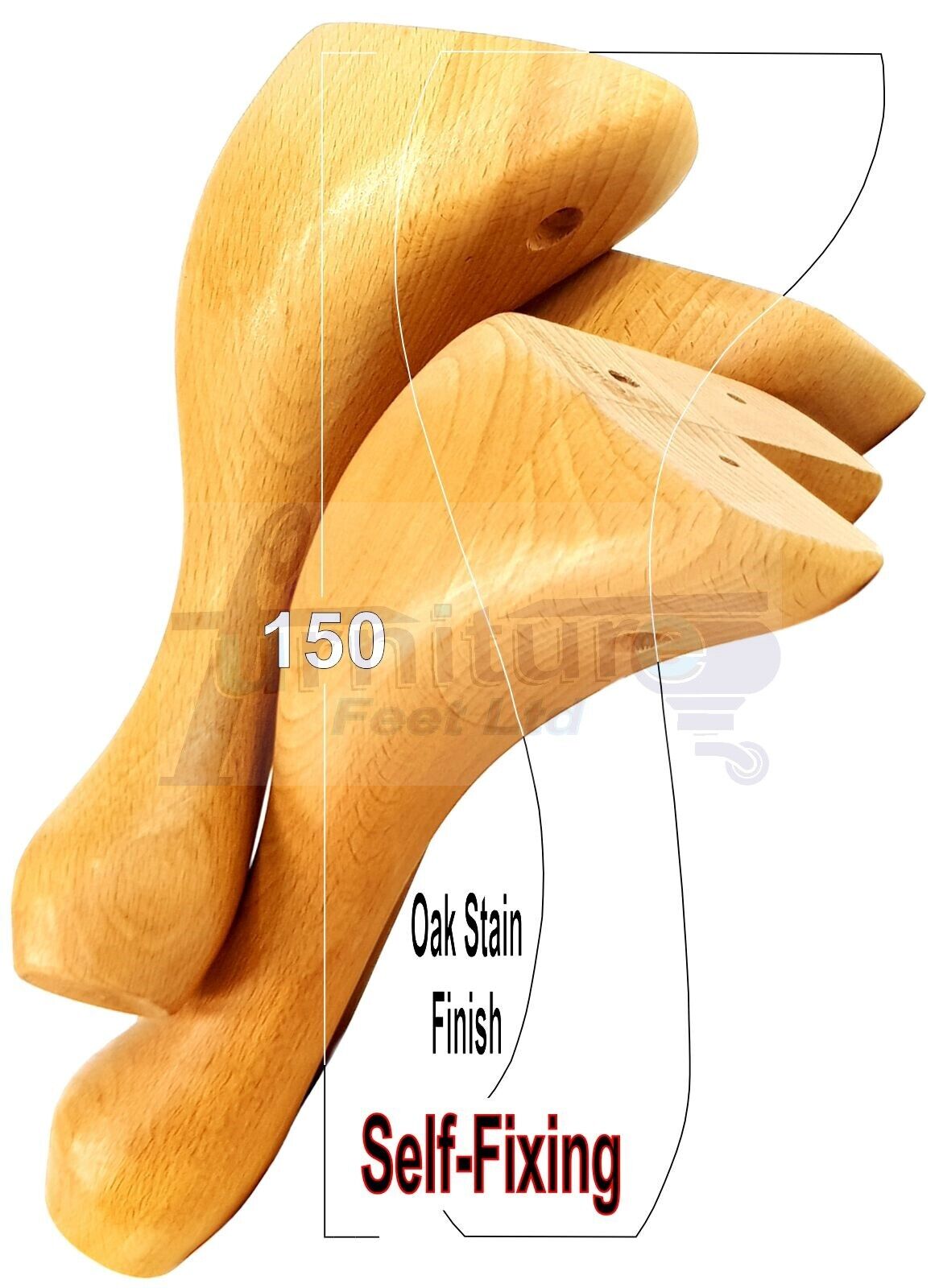4x Solid Wooden Queen Anne Furniture Feet 150mm High Sofa Chair Beds (Self-Fix)