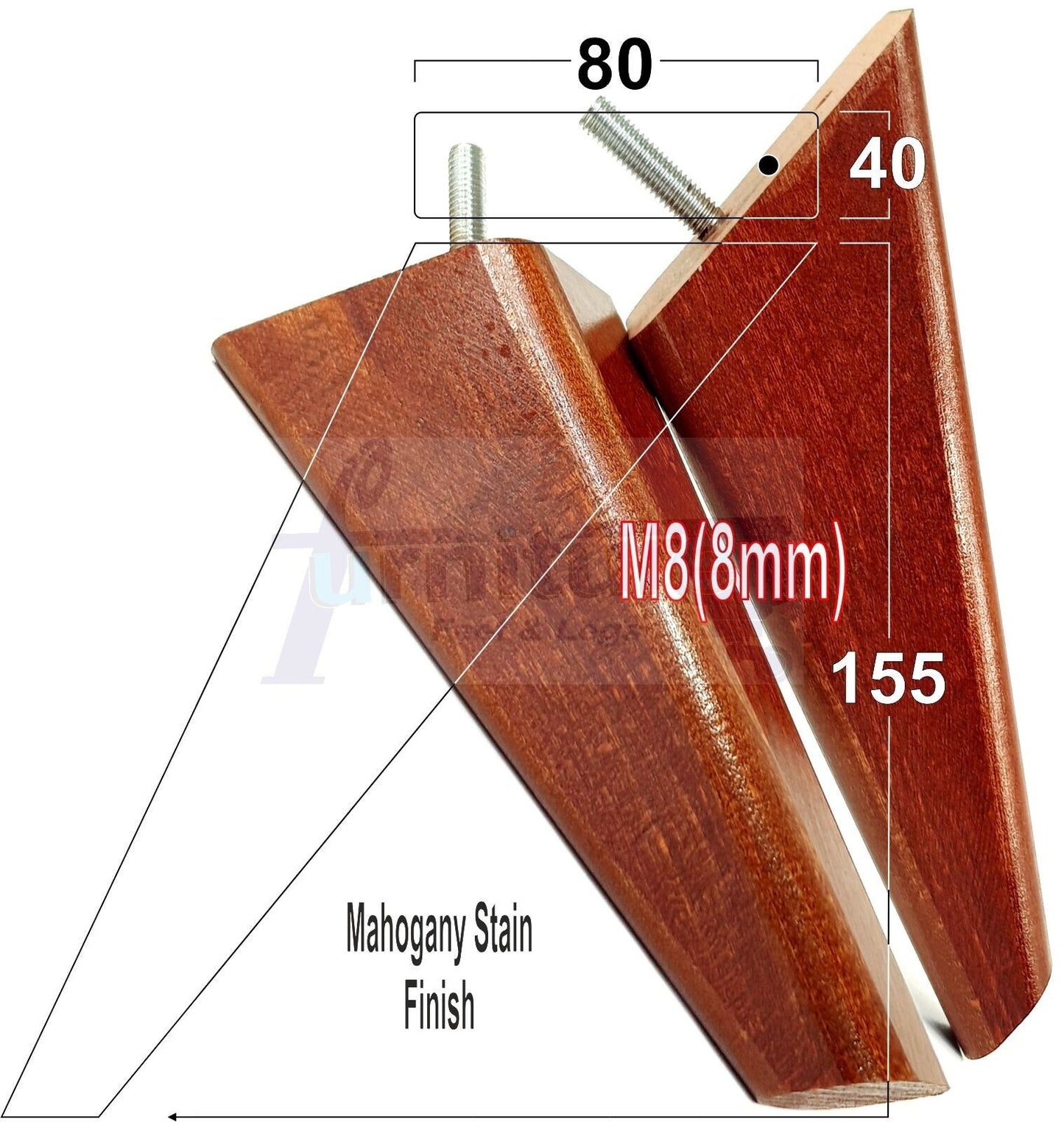 4 Replacement Tapered Feet 150mm High Wood Angled Furniture Legs 6 Inches Tall Chairs Stools Sofa's Beds Settee Cabinets M8