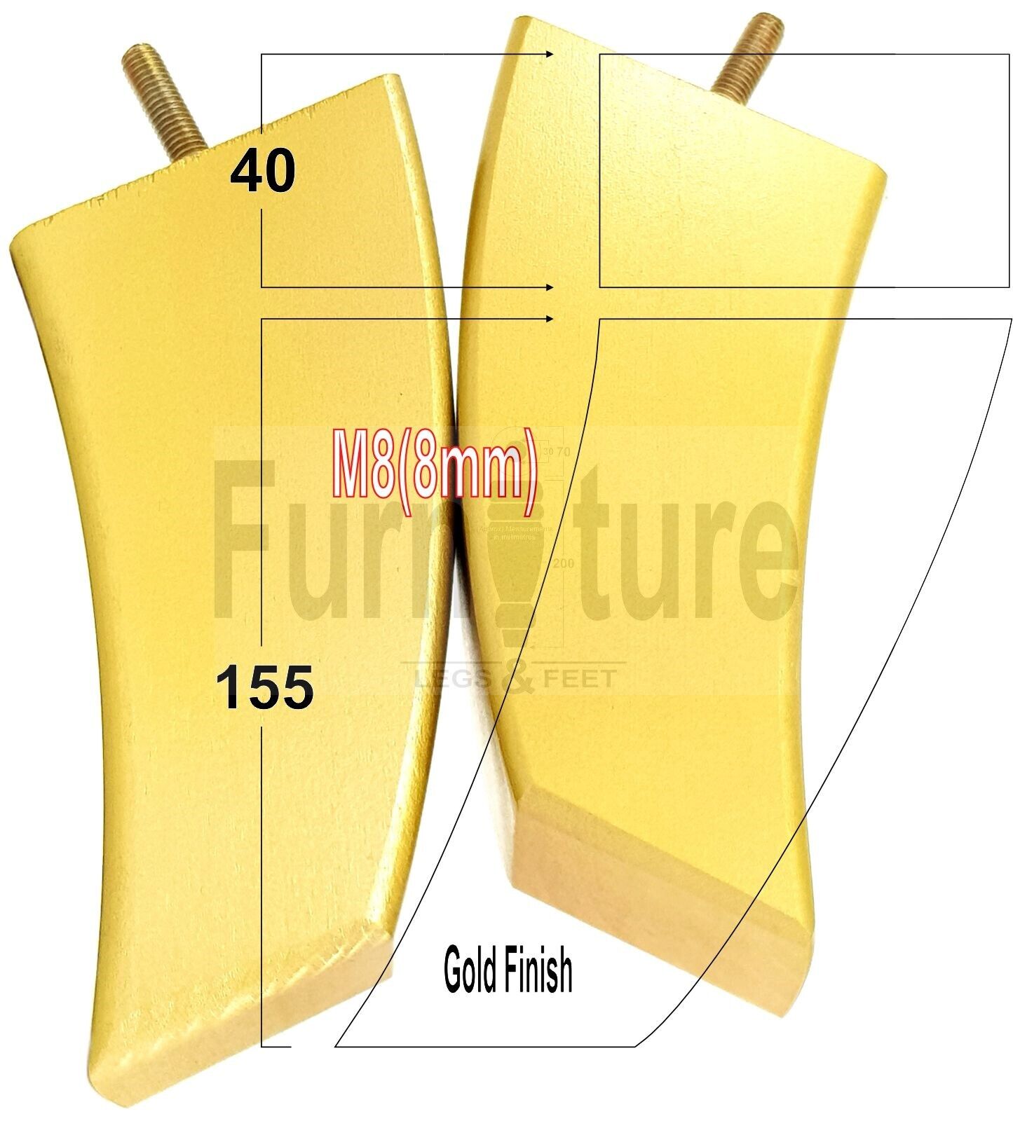 SET OF 4 WOODEN FURNITURE FEET 155mm HIGH REPLACEMENT SOFA LEGS 8mm Thread