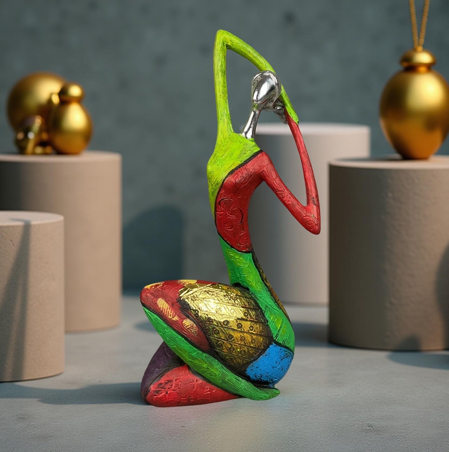 Unique Colourful Woman in A Yoga Stretch Abstract Art Figure