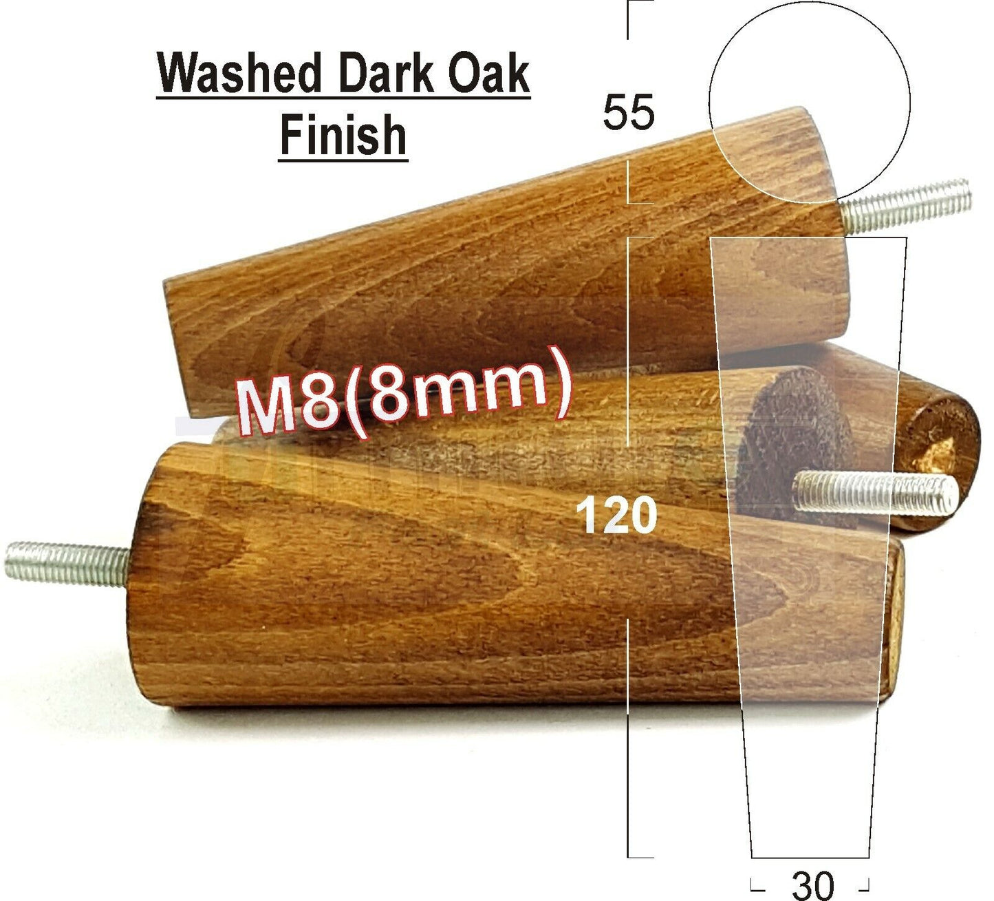 4 Wood Replacement Furniture Chair Legs M8 Footstool Settee Sofa Feet 120mm High