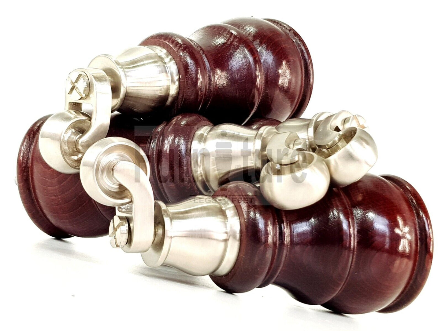 4 Turned Wood Feet Mahogany Castor Legs Chair Furniture Stools Sofa Chairs M8 160mm 6 Inch High