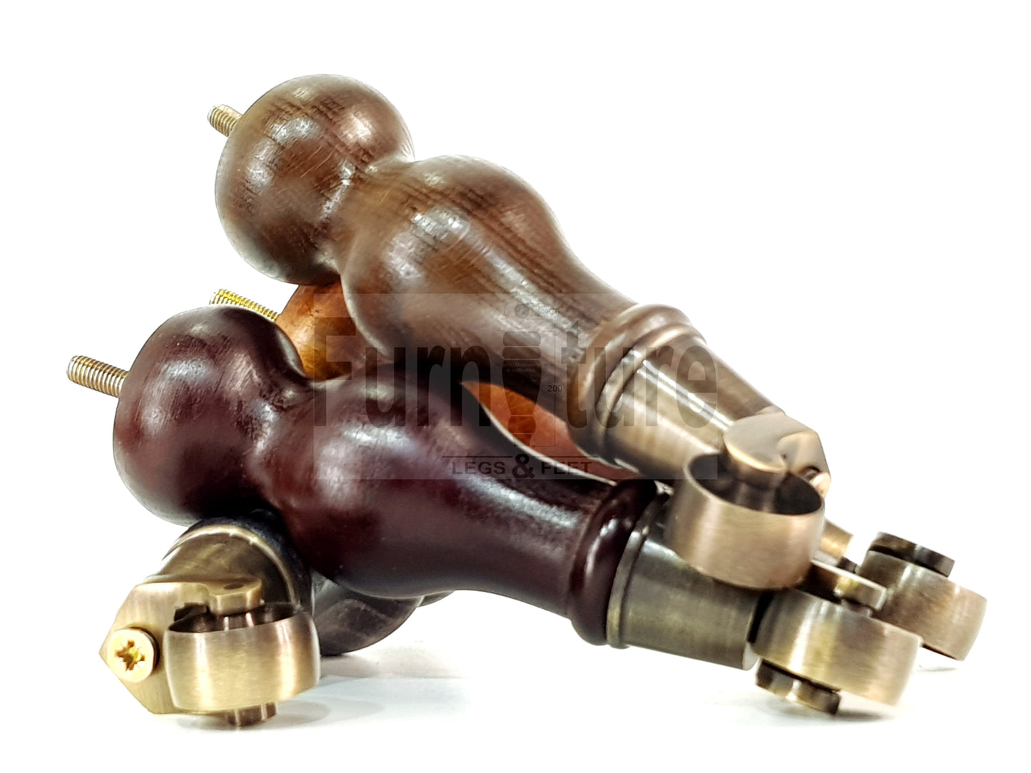 Set Of 4 Turned Wood Furniture Castor Legs Sofa, Settee, Chair Replacement Feet 195mm High 8mm Thread