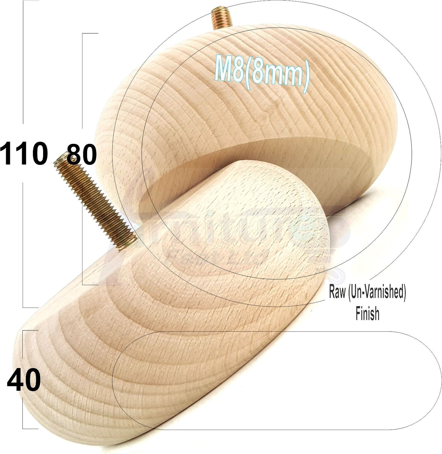 Set Of 4 Turned Wood Furniture Legs Chair Sofa Bed Replacement Bun Feet 40mm High