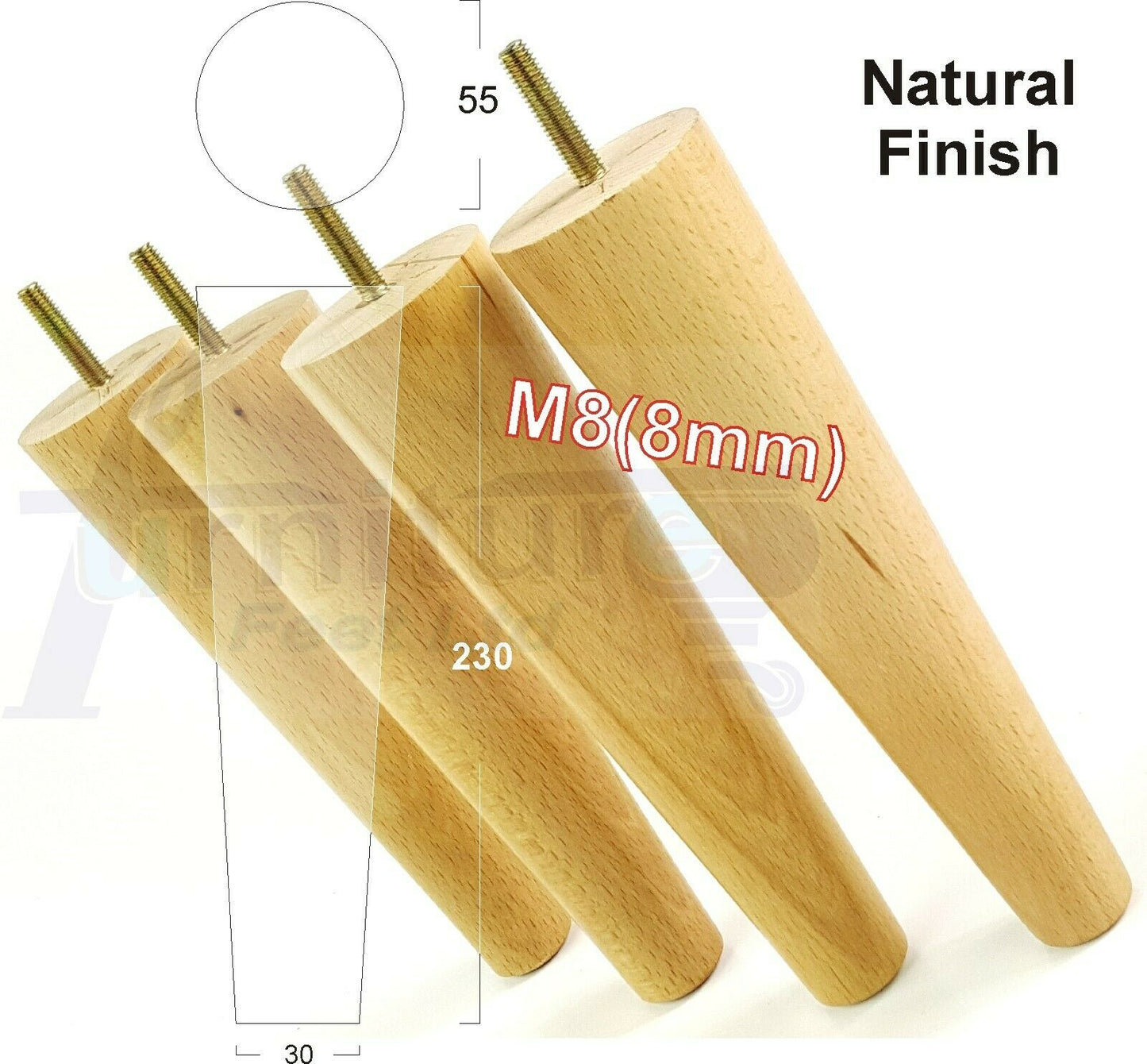 4 Solid Retro Wood Replacement Furniture Chair Legs M8 Settee Sofa Feet 230mm High