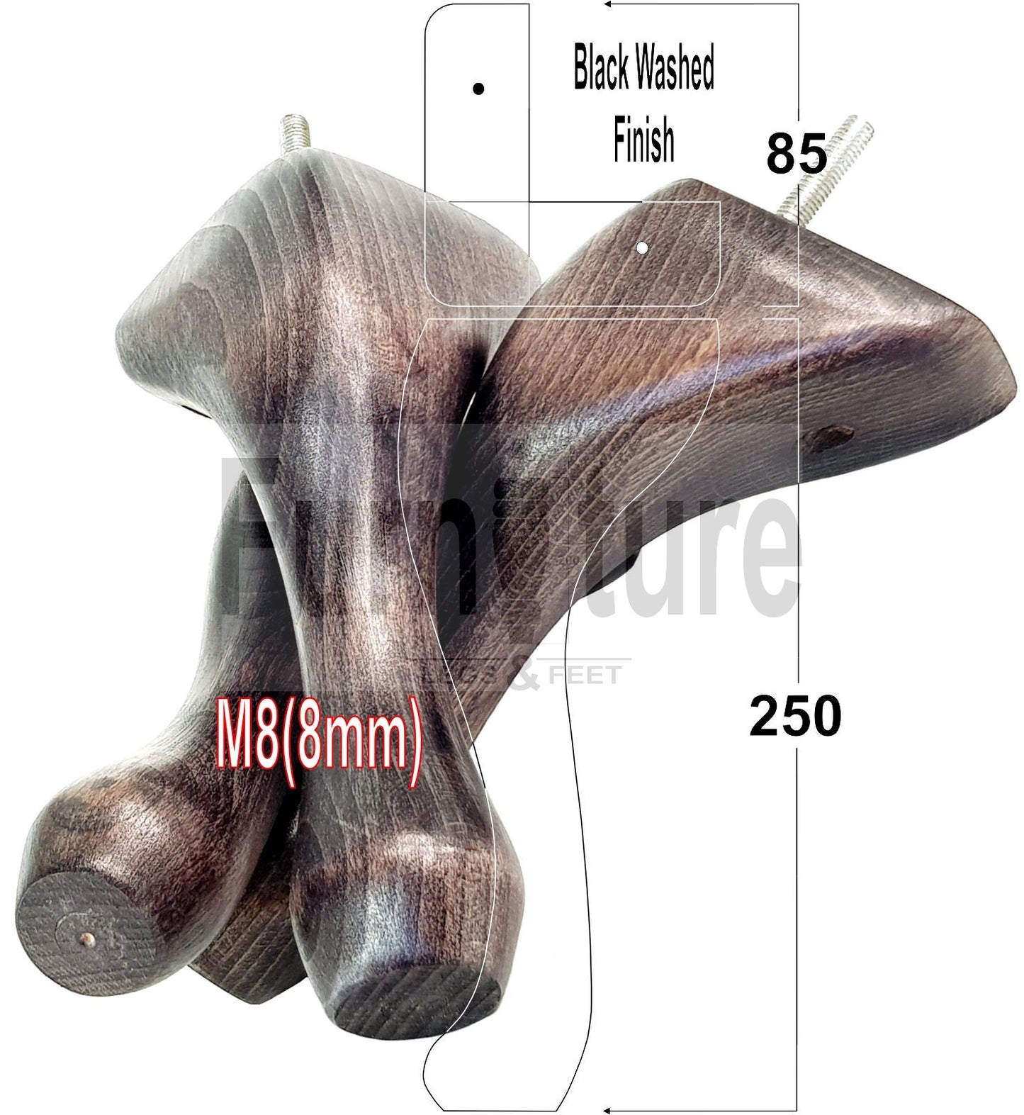 4 Replacement Traditional Queen Anne Furniture Leg 250mm High Sofa Chair Beds M8