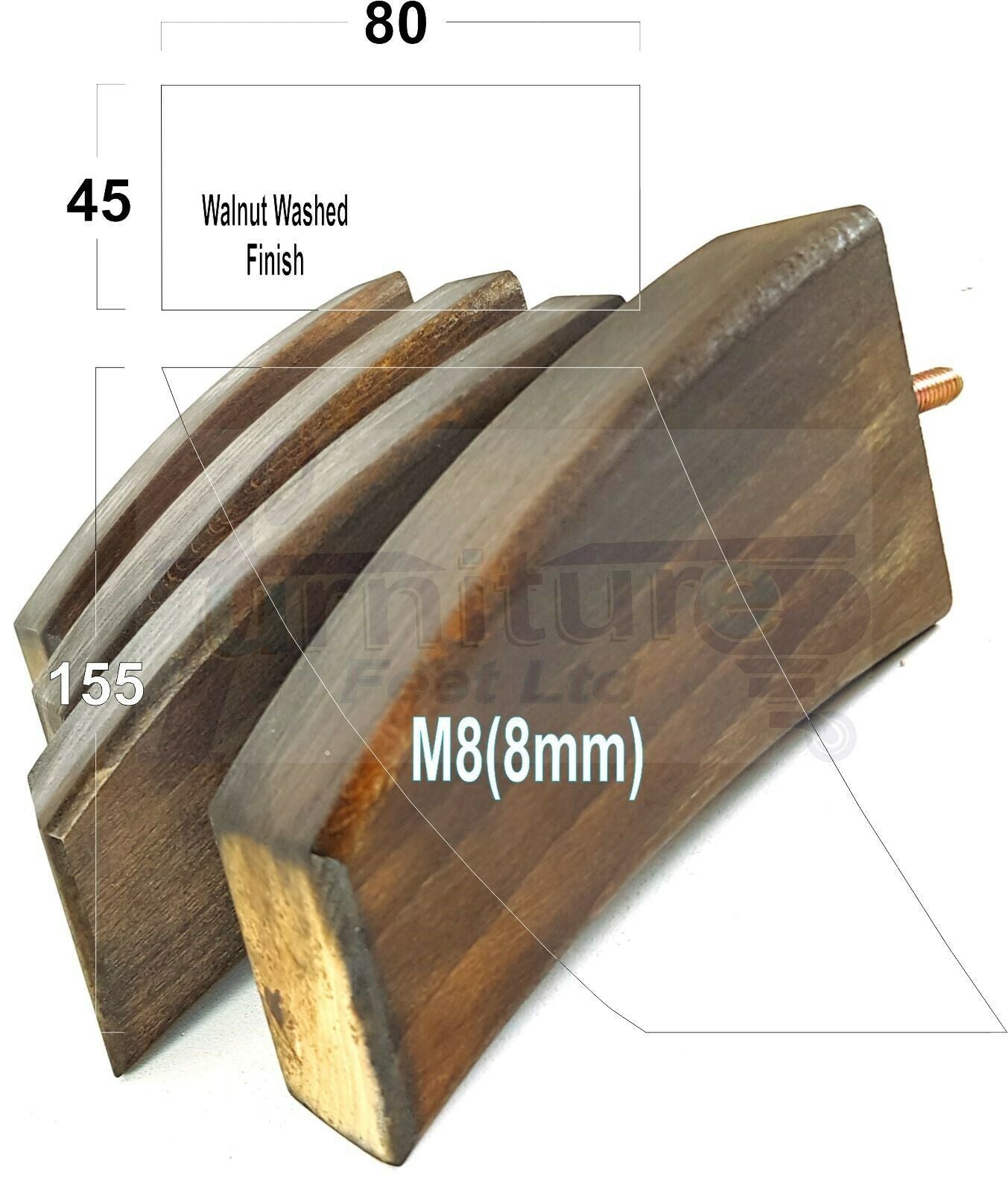 SET OF 4 WOODEN FURNITURE FEET 155mm HIGH REPLACEMENT SOFA LEGS 8mm Thread