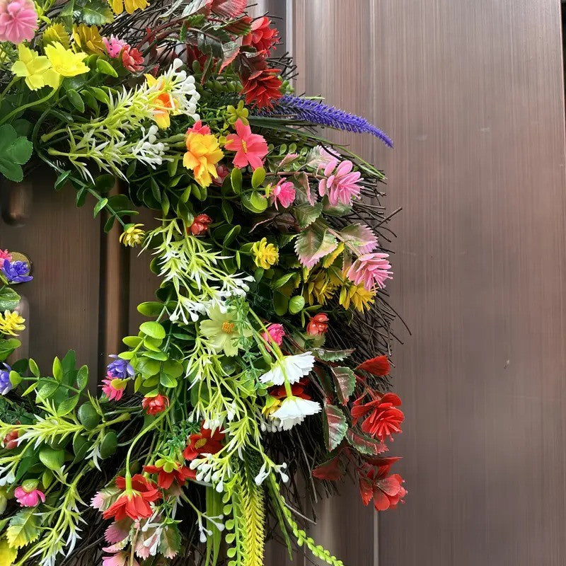 Large Springtime Floral Wreath Artificial Wildflower Decoration Indoor Outdoor 42cm Diameter