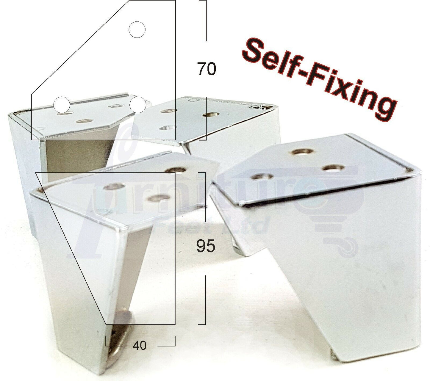 4 Metal Furniture Legs 60mm High Chrome Corner Feet Sofa Chair Beds Cabinets