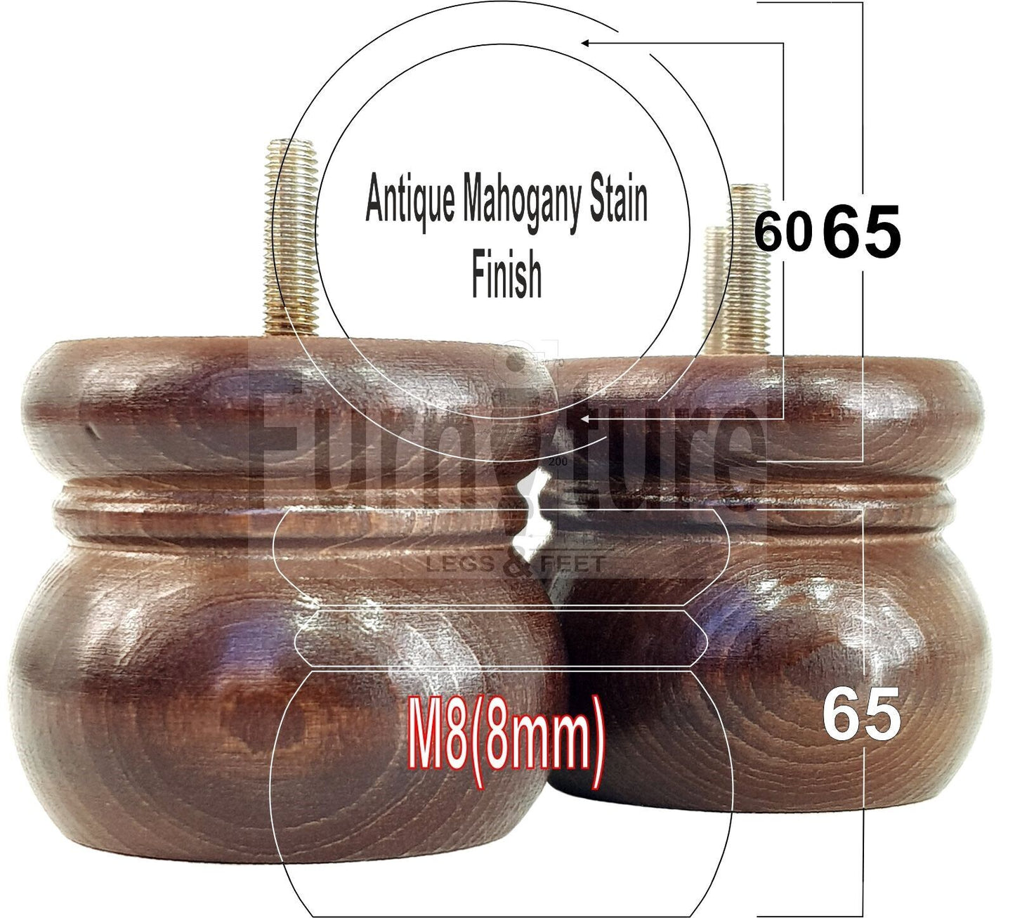4 Wood Bun Feet Replacement Turned Furniture Legs 60mm High Multiple Colours 2 Inches Tall Chairs Stools Sofa Beds Cabinets M8