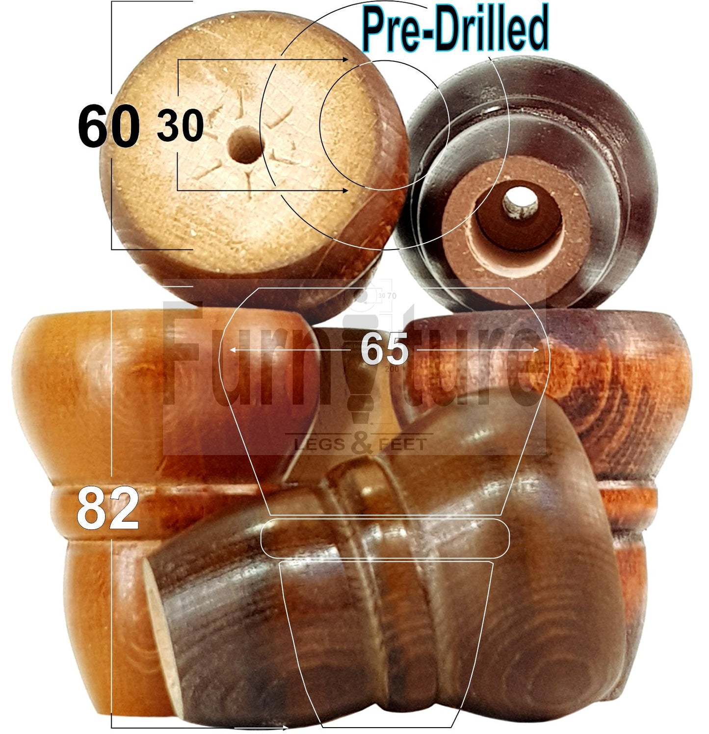 Set Of 4 Turned Wood Repacement Furniture Legs Sofa Chair Settee Feet 82mm