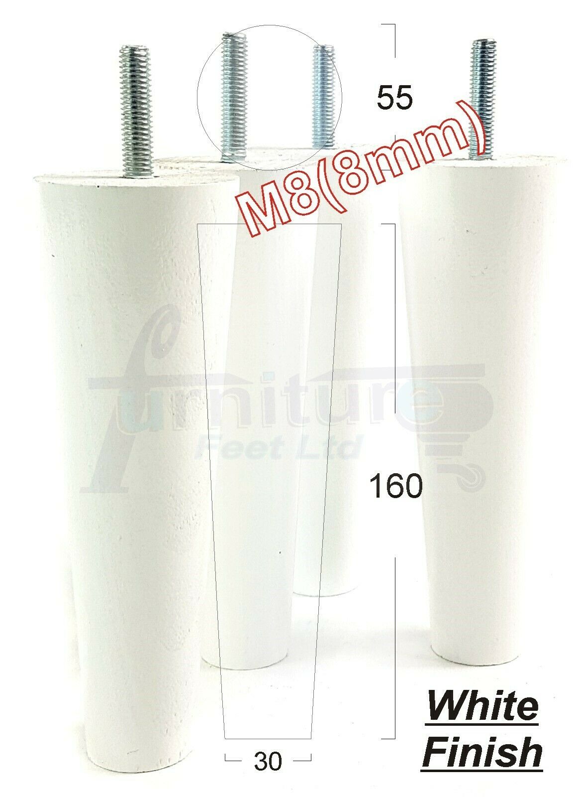 4 Solid Wood Replacement Furniture Chair Legs M8 Settee Sofa Feet 160mm High