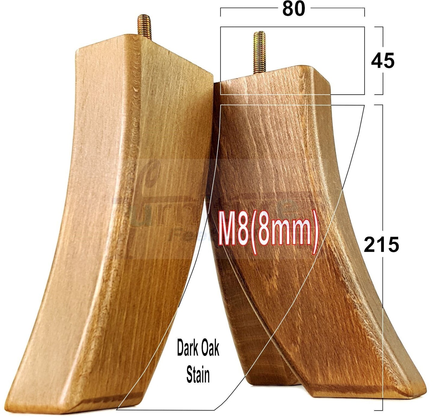 SET OF 4 WOODEN FURNITURE FEET 215mm HIGH REPLACEMENT SOFA LEGS 8mm Thread