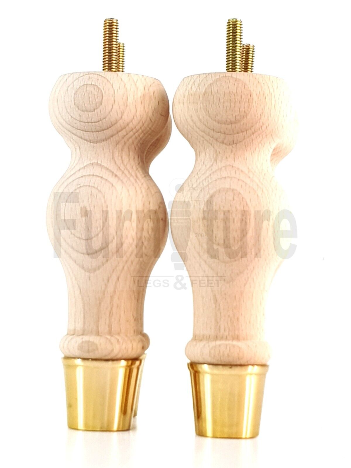 4x Turned M8 Wood Furniture Chair Sofa, Settee Legs Feet Brass Slipper Cup 160mm