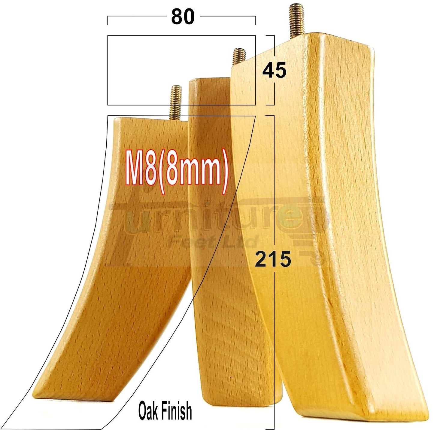 SET OF 4 WOODEN FURNITURE FEET 215mm HIGH REPLACEMENT SOFA LEGS 8mm Thread