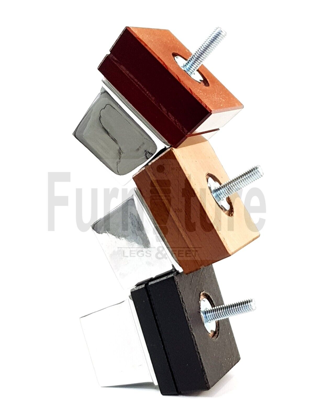 4x Wood Furniture Sofa Legs M8 Replacement Chair Settee Feet & Chrome Metal Slipper Cup 75mm