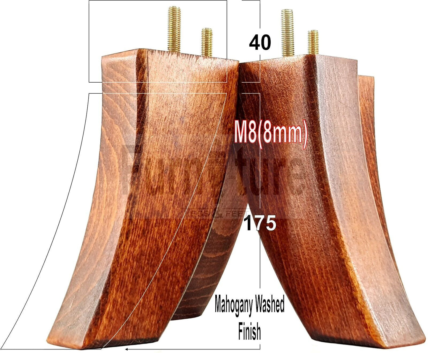 SET OF 4 WOODEN FURNITURE FEET 175mm HIGH REPLACEMENT SOFA LEGS 8mm Thread