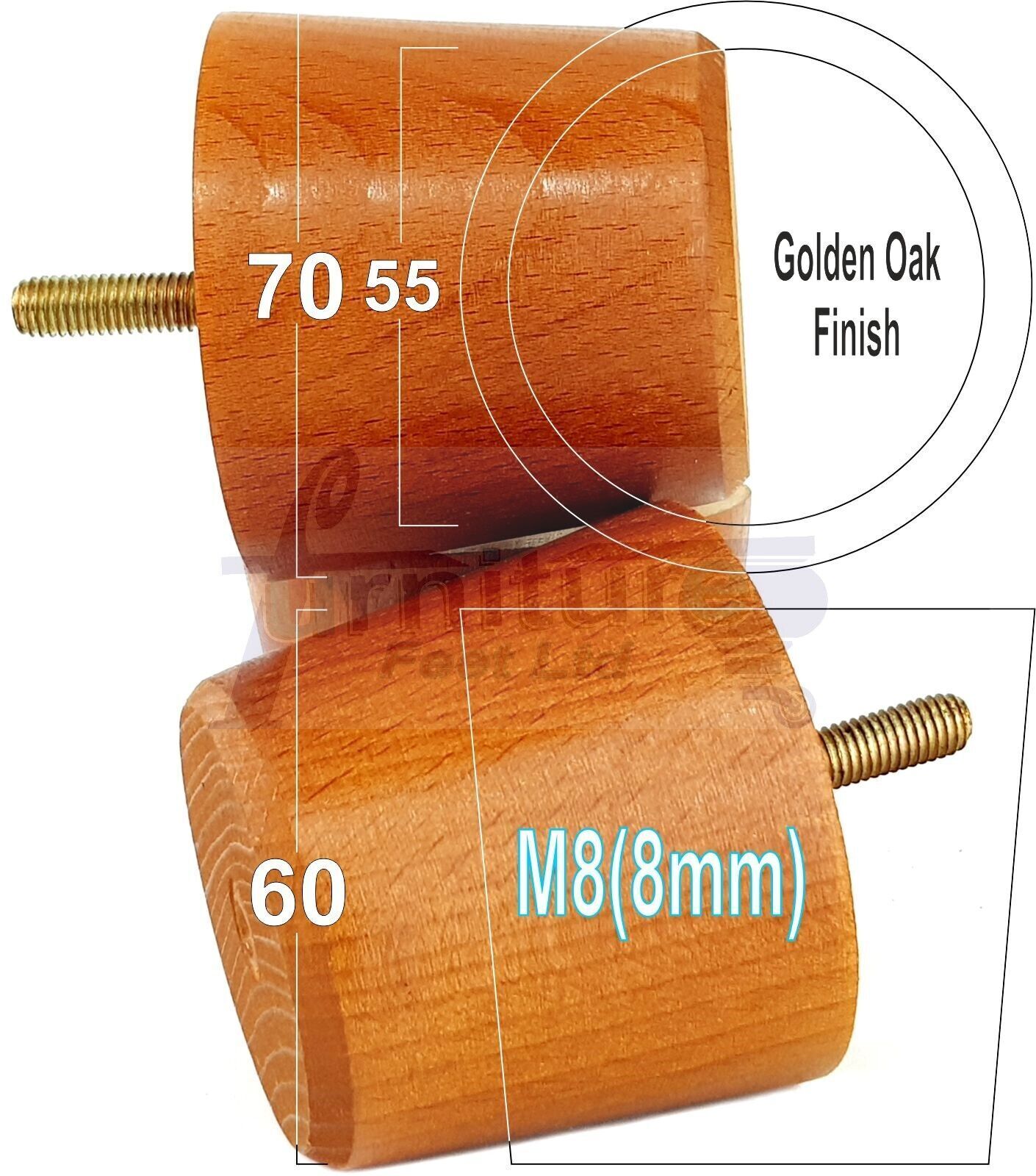 4 Replacement Bun Feet 60mm High Solid Wood Turned Furniture Legs M8 Multiple Colours Chairs Stools Sofa's Beds Settee & Cabinets 2.3 inches