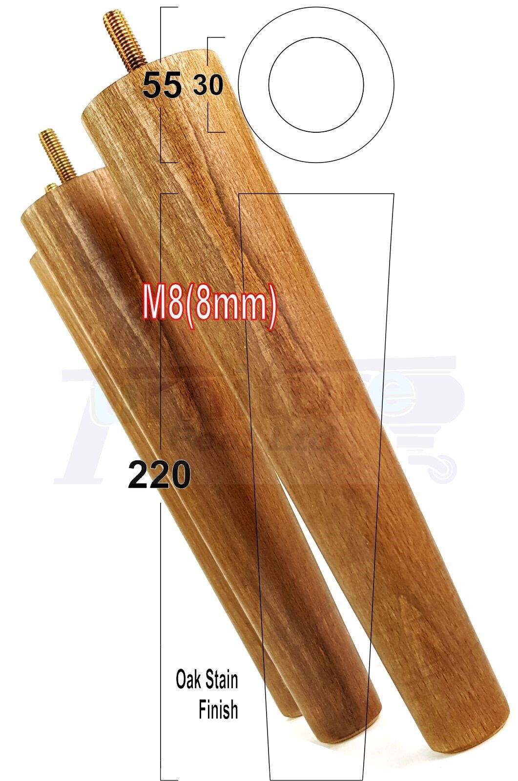 4 Retro Wood Replacement Furniture Chair Legs M8 Footstool Settee Sofa Feet 220mm High