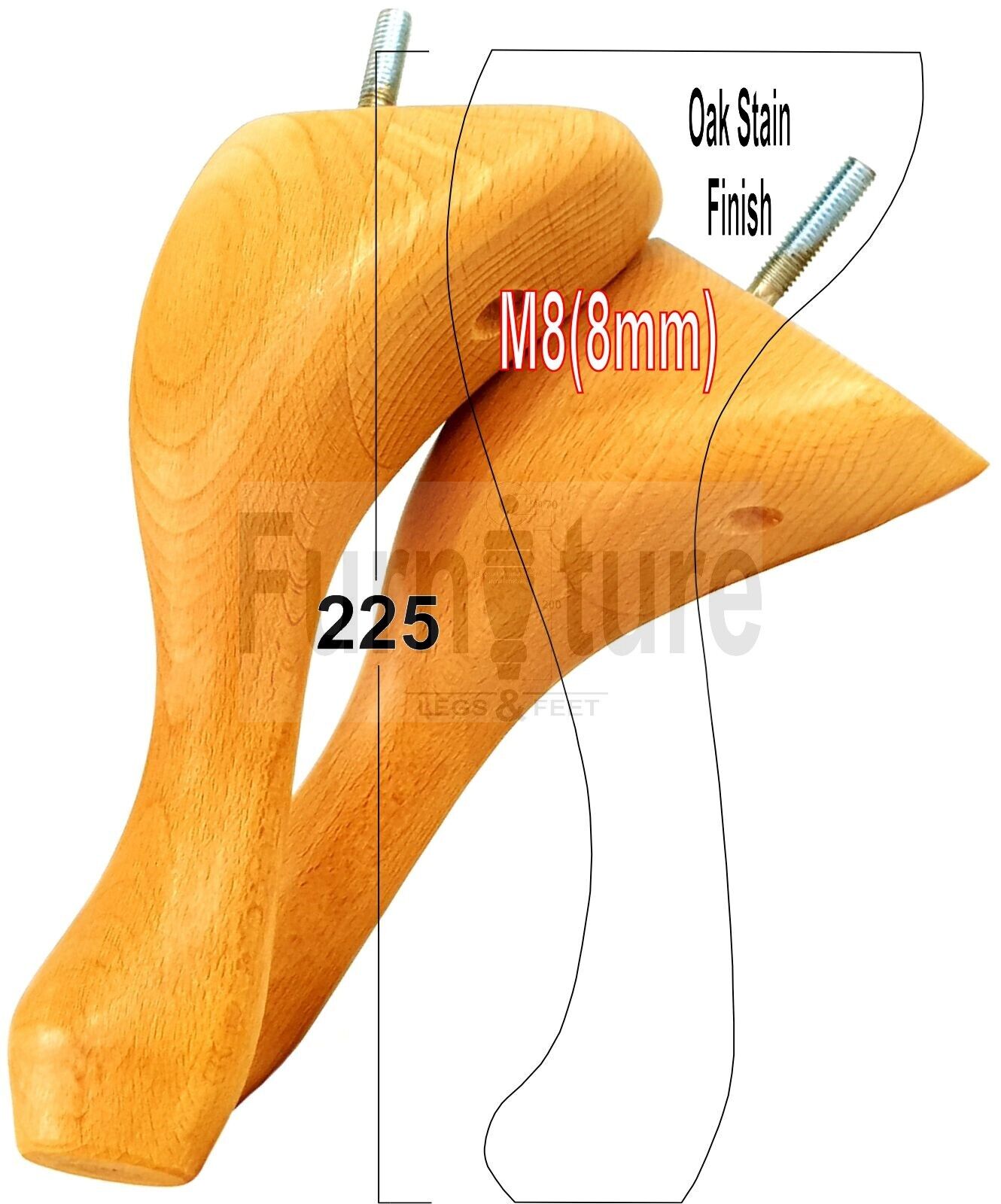 4x Solid Wood Furniture Feet 225mm High Vintage Queen Anne Replacement Legs M8 8 Inches