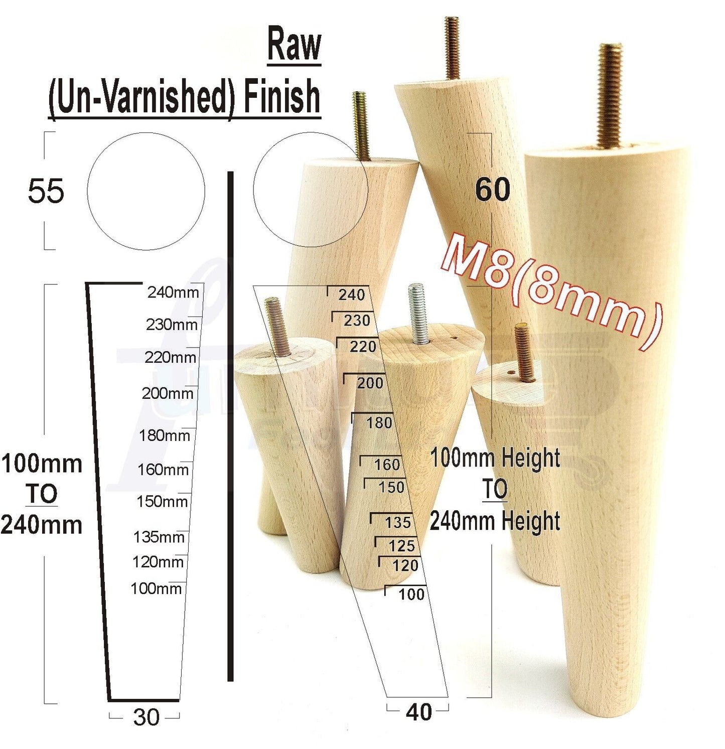 4 Solid Wood Turned Furniture Feet Replacement Mid Centry 2 Angled Retro Legs 135mm High 2 Straight At 150mm M8 Sofa Chairs Stools Cabinets Beds
