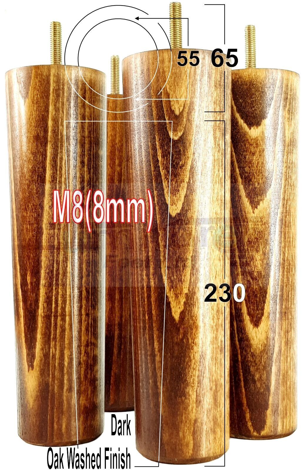 4 Solid Wood Turned Furniture Legs Replacement Bun Feet 230mm High Chairs Stools Sofa Bed Legs Settee & Cabinets M8 Multiple Colours