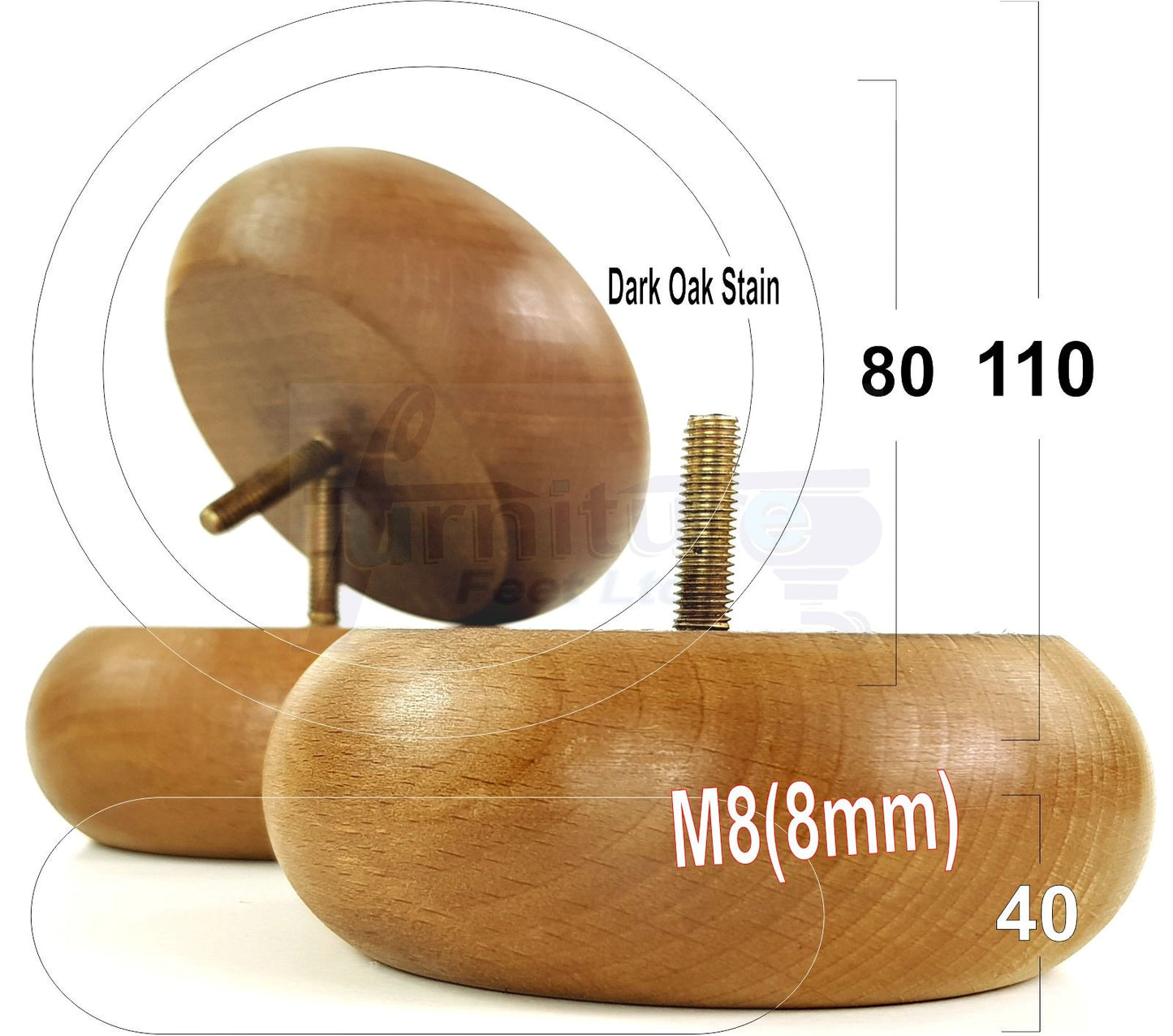 Set Of 4 Turned Wood Furniture Legs Chair Sofa Bed Replacement Bun Feet 40mm High