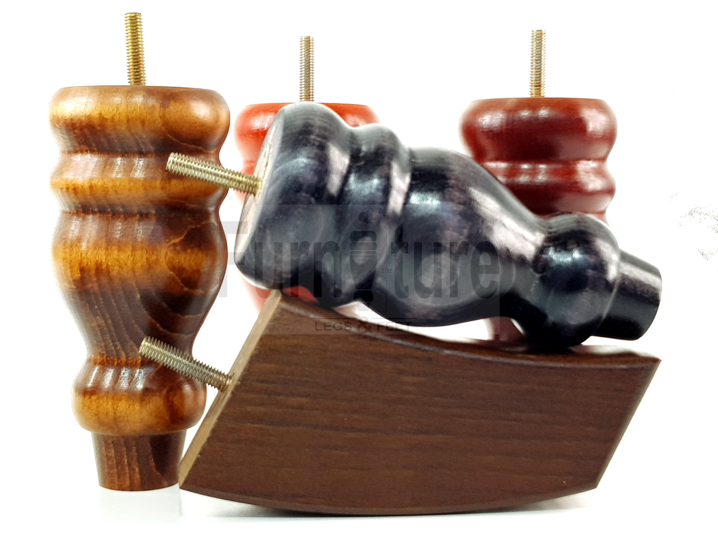 2x Turned Wood Furniture Feet 155mm and 2 Curved Back Legs Sofas Chairs Stools Cabinets Beds M10 Thread 6 Inches