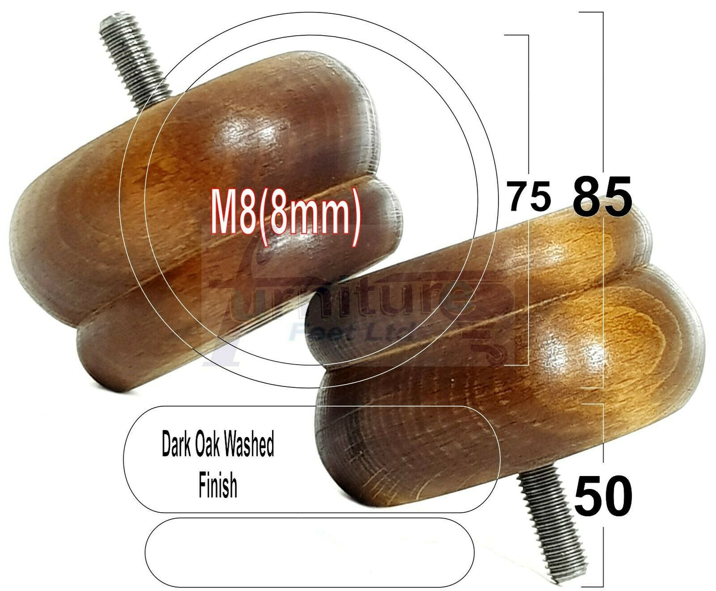 4 Turned Wood Furniture Legs Chair Sofa Bed M8 Replacement Bun Feet 50mm High
