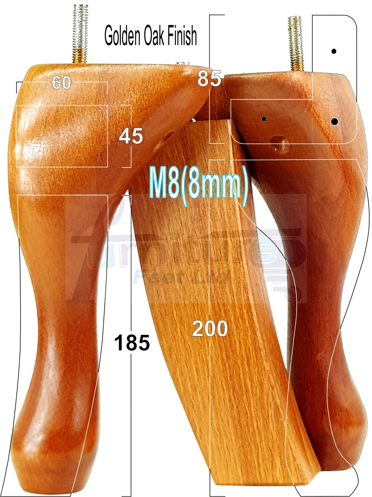 2x Vintage Queen Anne Replacement Furniture Legs & 2x Curved Back Feet 200mm High 8mm Thread