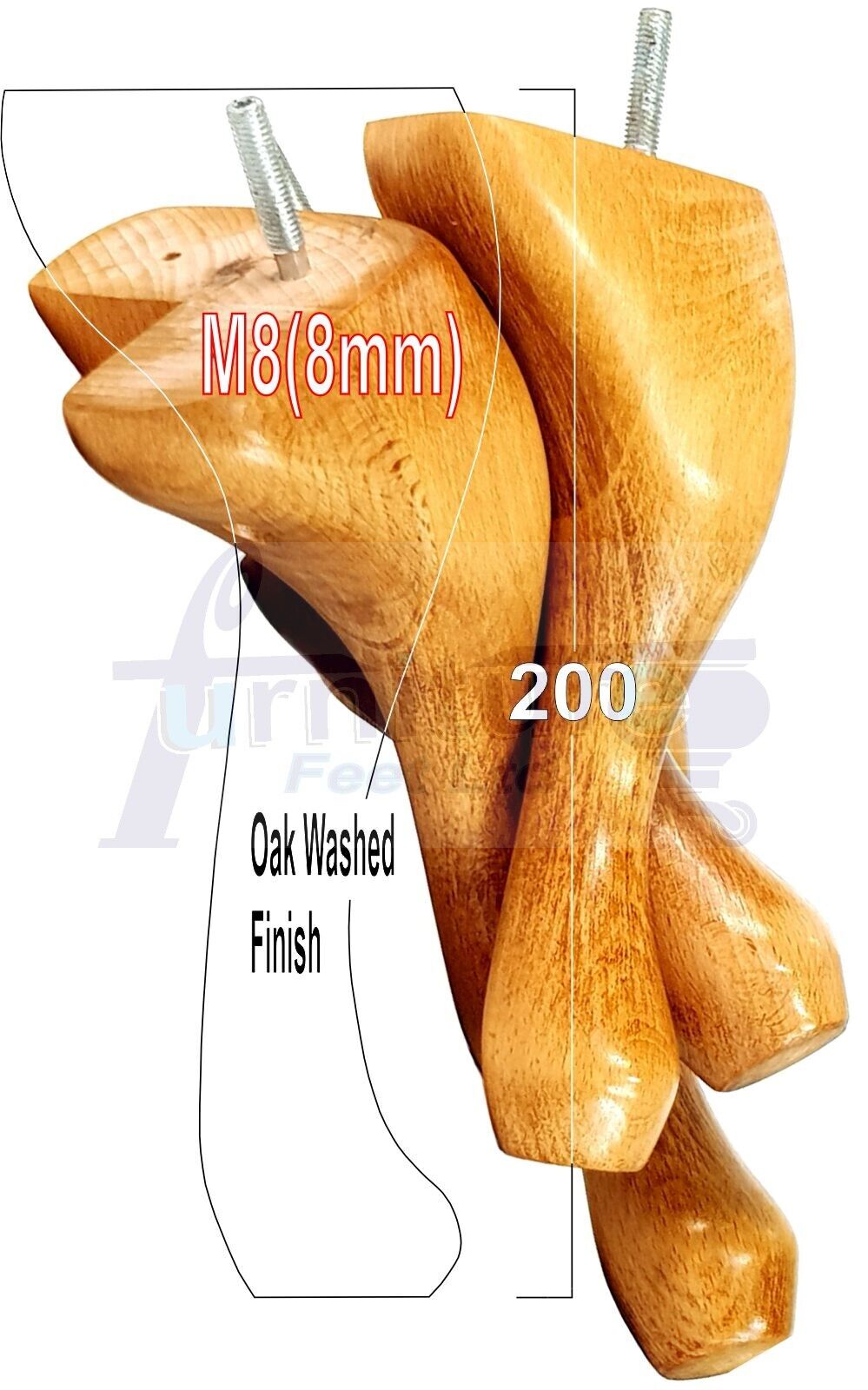 4 Solid Wood Furniture Feet 200mm High Vintage Queen Anne Replacement Legs M8 8 Inches