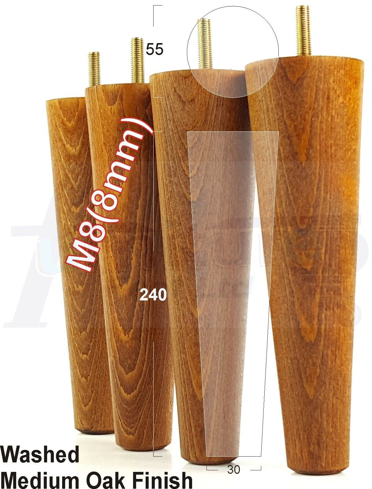 4 Retro Wood Replacement Furniture Chair Legs M8 Footstool Settee Sofa Feet 240mm High