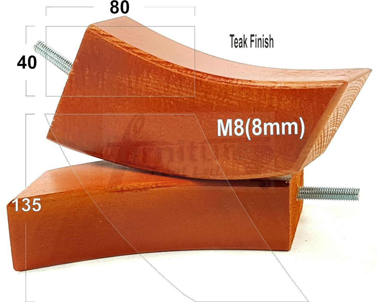 SET OF 4 WOODEN FURNITURE FEET 135mm HIGH REPLACEMENT SOFA LEGS 8mm Thread