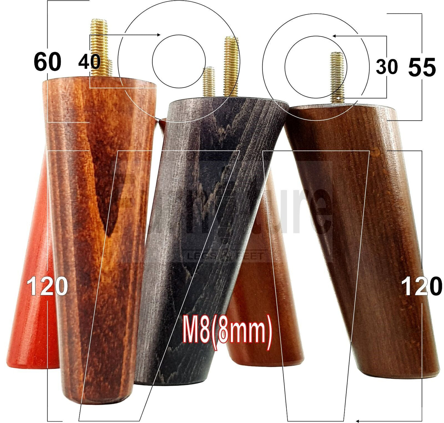 4x Turned Wood Furniture Settee Leg M8 Replacement Feet Chairs Stools Sofa 120mm
