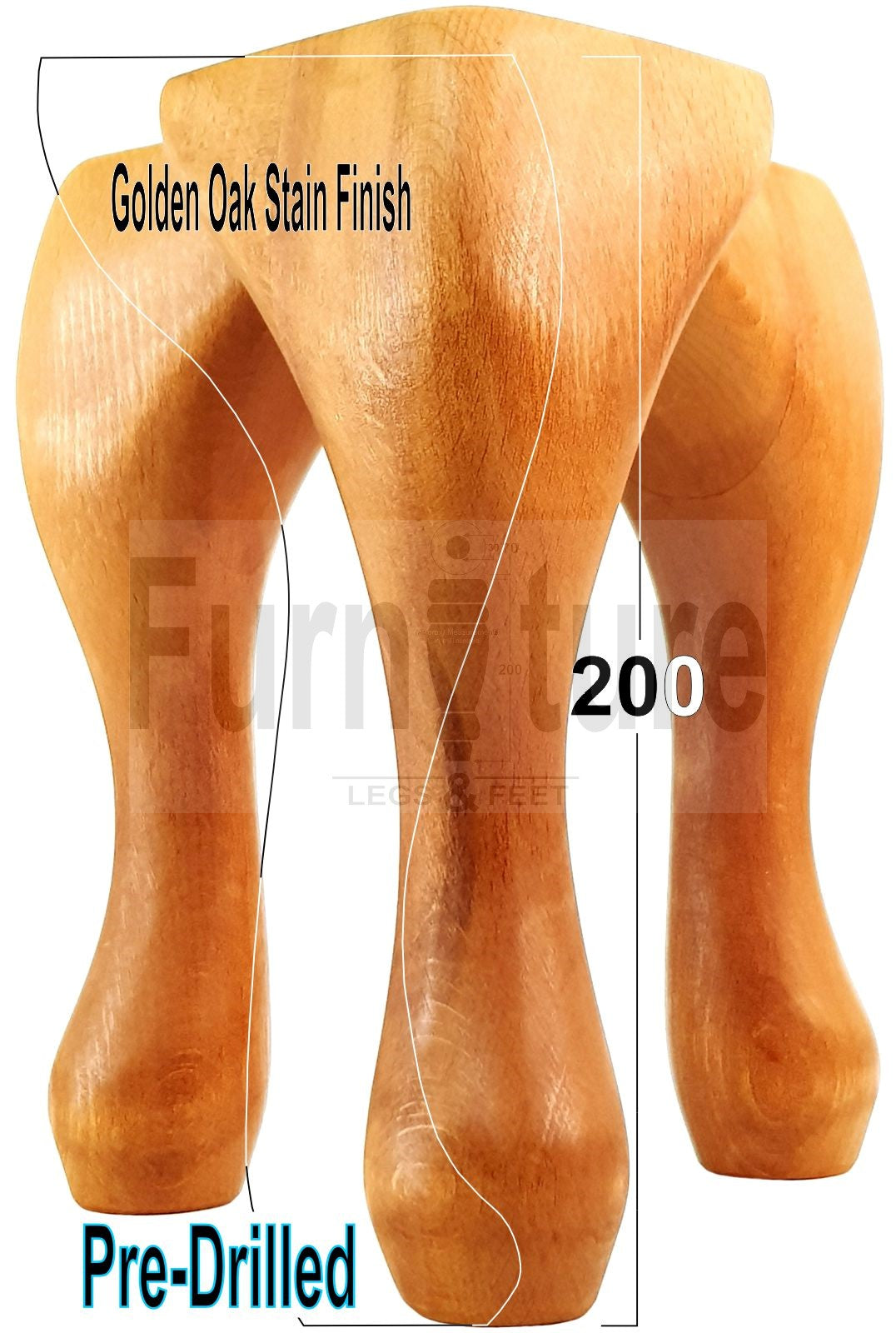 4 Wooden Traditional Queen Anne Furniture Legs 200mm Sofa Chair Beds (Self-Fix)