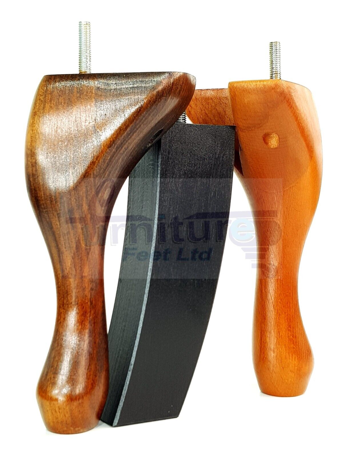 2x Vintage Queen Anne Replacement Furniture Legs & 2x Curved Back Feet 200mm High 8mm Thread