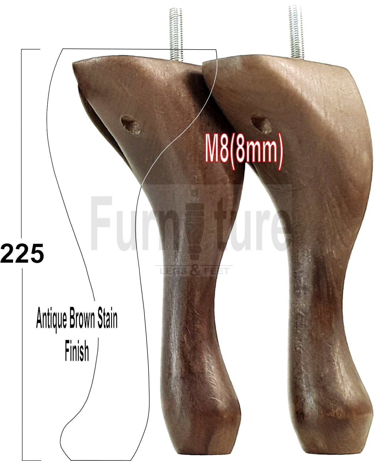4x Solid Wood Furniture Feet 225mm High Vintage Queen Anne Replacement Legs M8 8 Inches