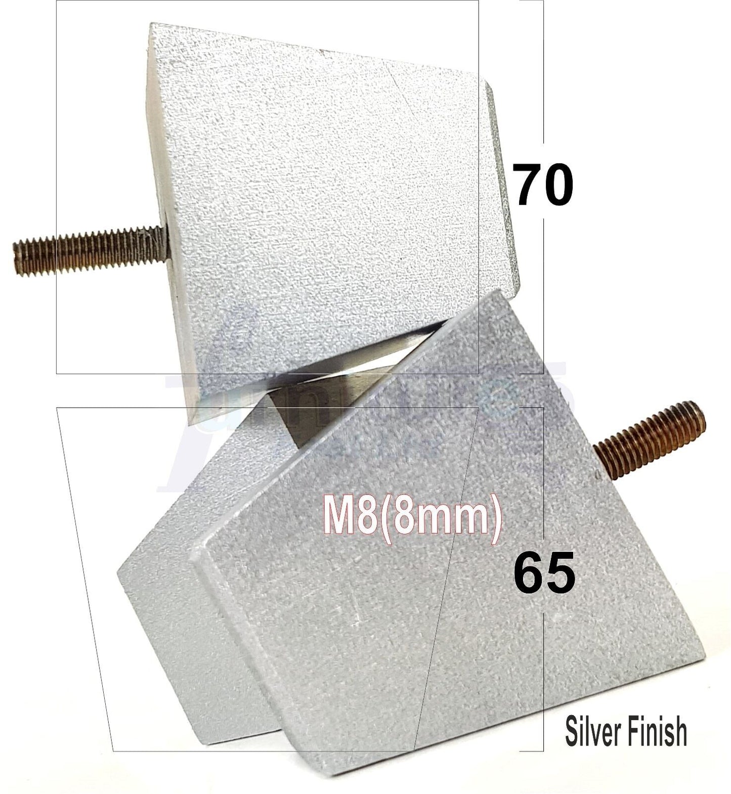 Set Of 4 Solid Wood Square Block Furniture Feet Replacement Legs 65mm High M8(8mm)