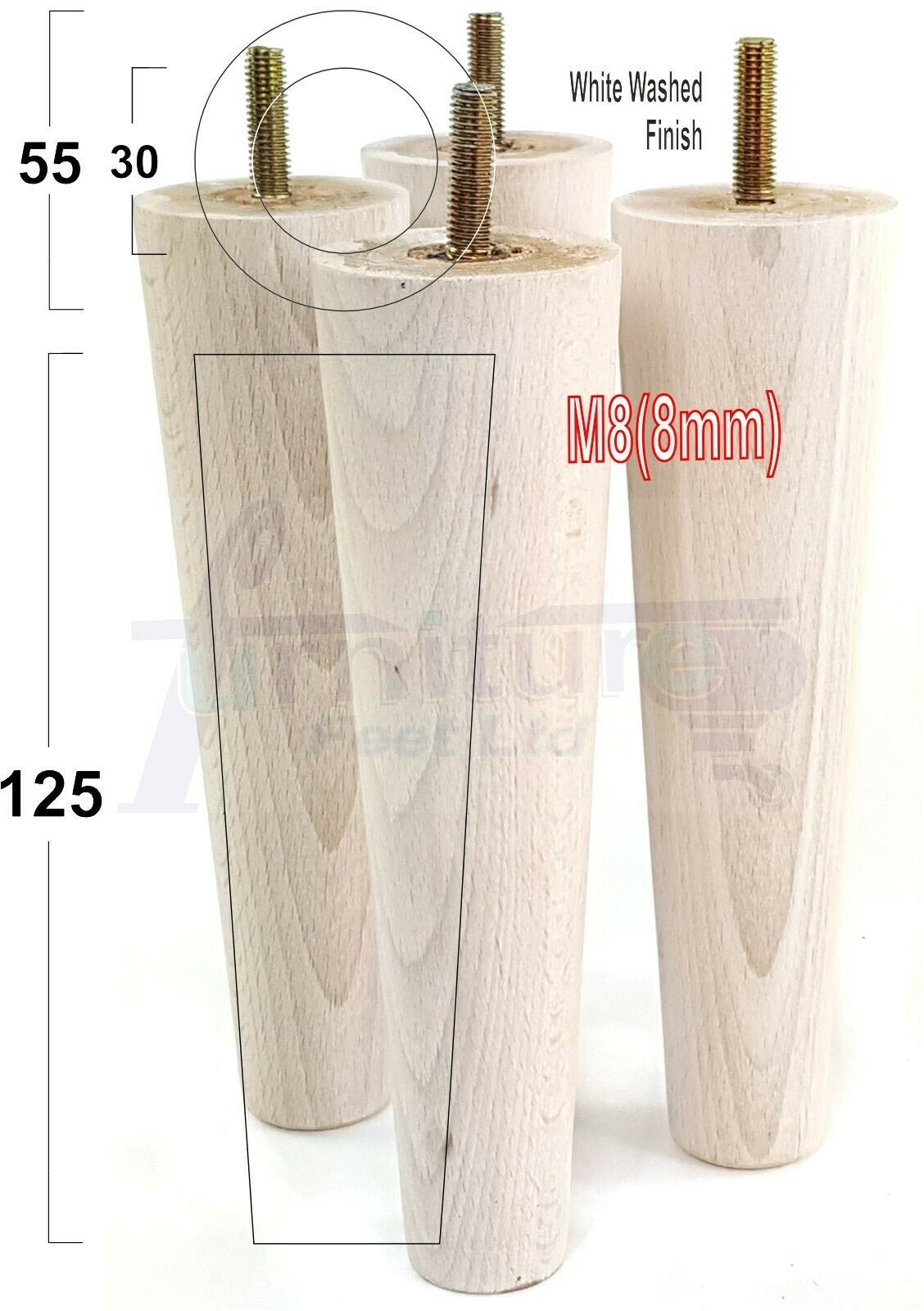 4 Solid Retro Wood Replacement Turned Furniture Chair Legs M8 Settee Sofa Feet 125mm High