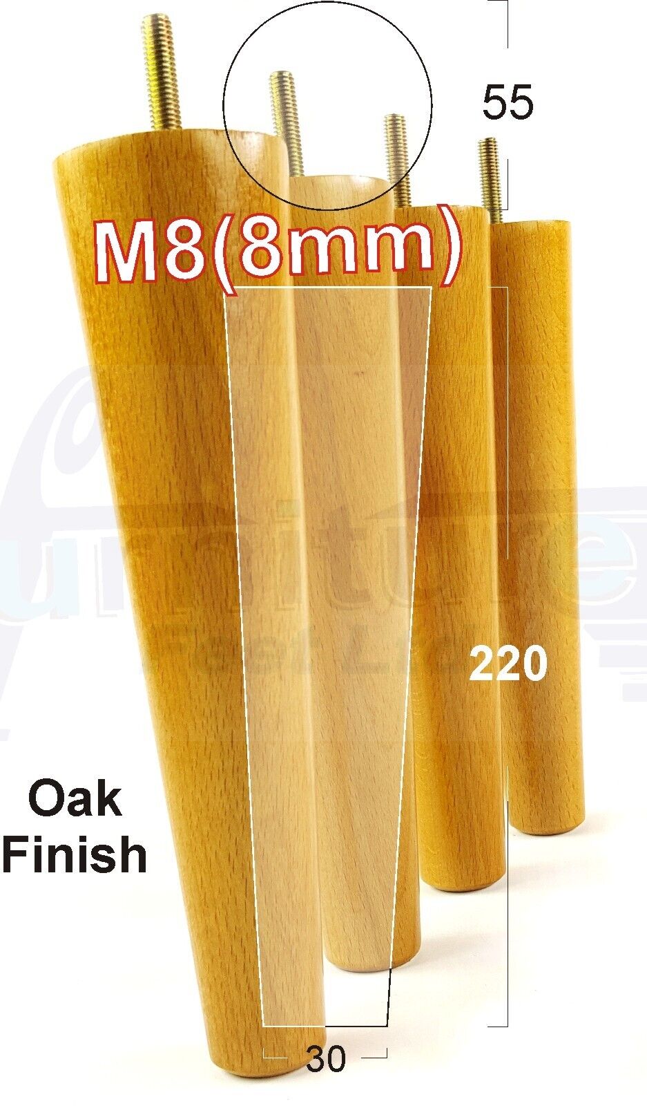 4 Retro Wood Replacement Furniture Chair Legs M8 Footstool Settee Sofa Feet 220mm High