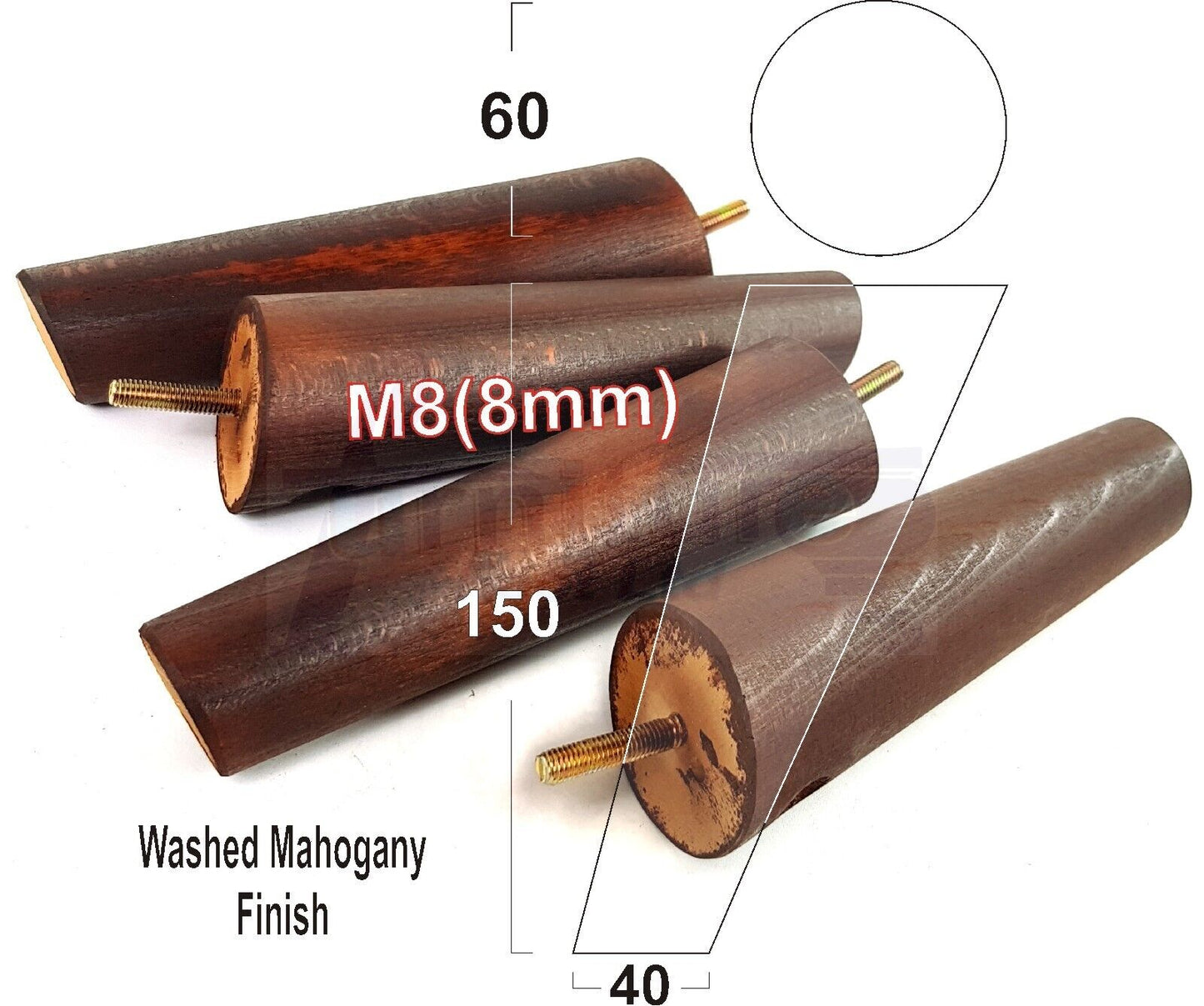 4 Solid Wood Turned Furniture Feet Replacement Mid Centry Angled Retro Legs 150mm High M8 Sofa Chairs Stools Cabinets Beds