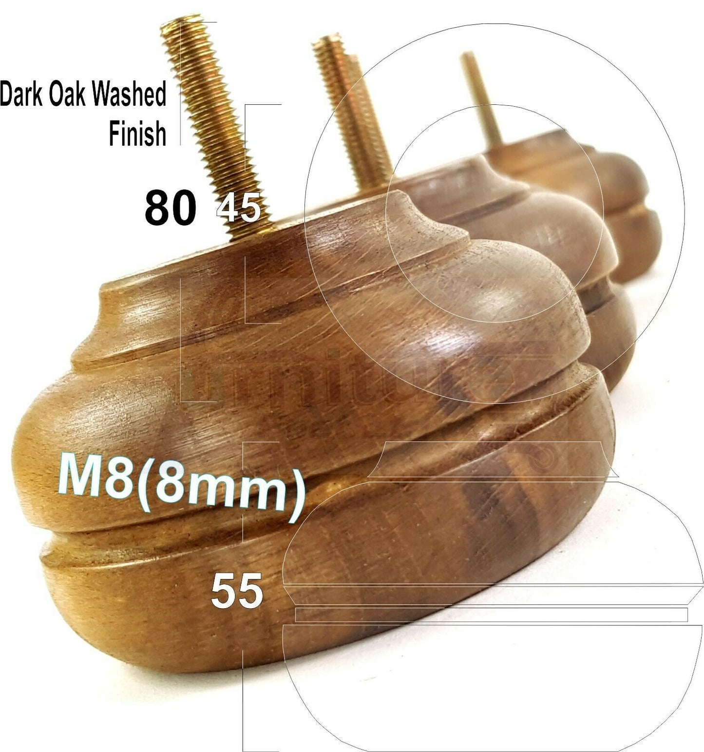 4 Wood Replacment Furniture Chair Legs M8 Sofa Settee Bed Stool Feet 55mm High