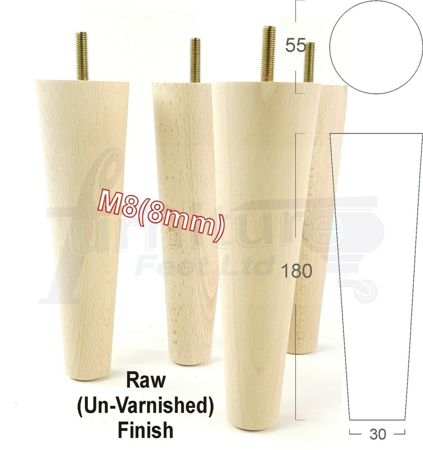 4 Retro Wood Replacement Furniture Chair Legs M8 Footstool Settee Sofa Feet 180mm High