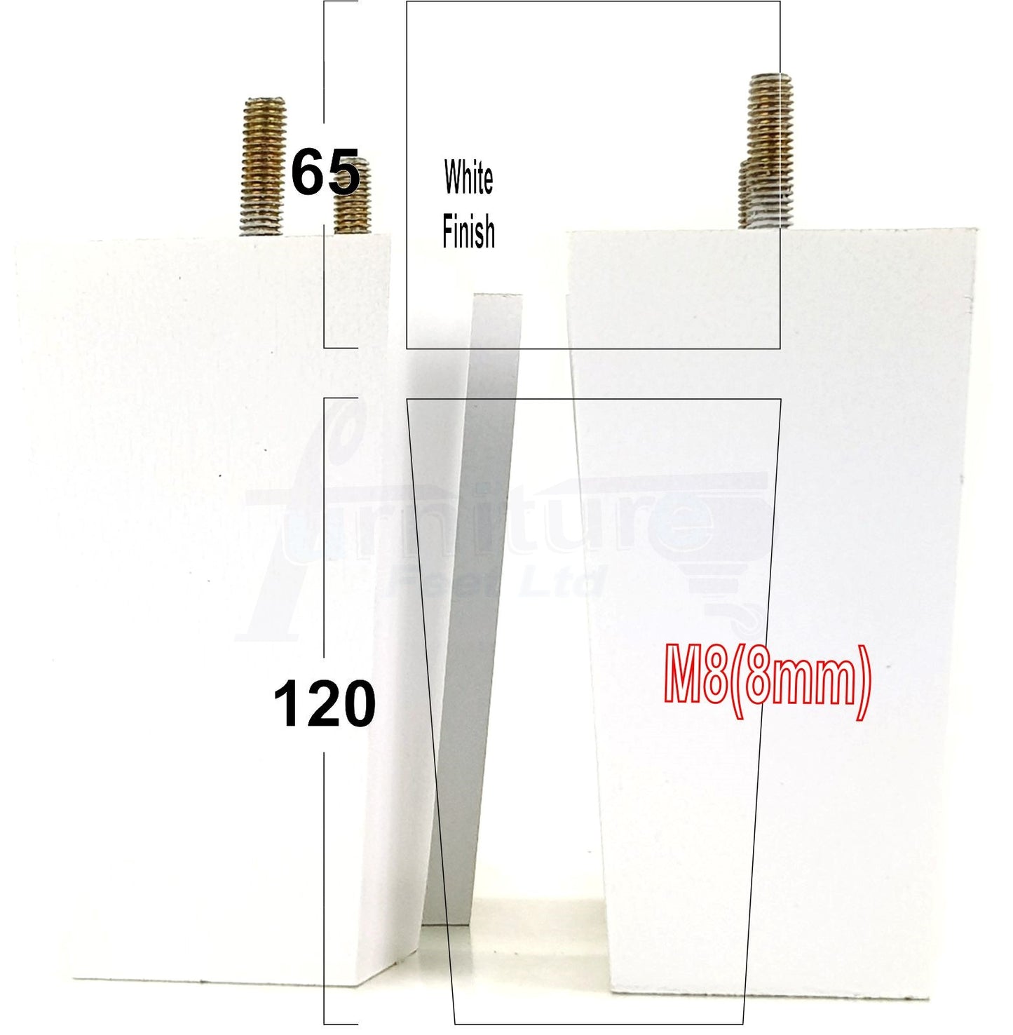 Solid Wood Furniture Feet Square Replacement Block Tapered Legs 120mm High M8 Set of 4 Sofa Chairs Stools Cabinets Beds