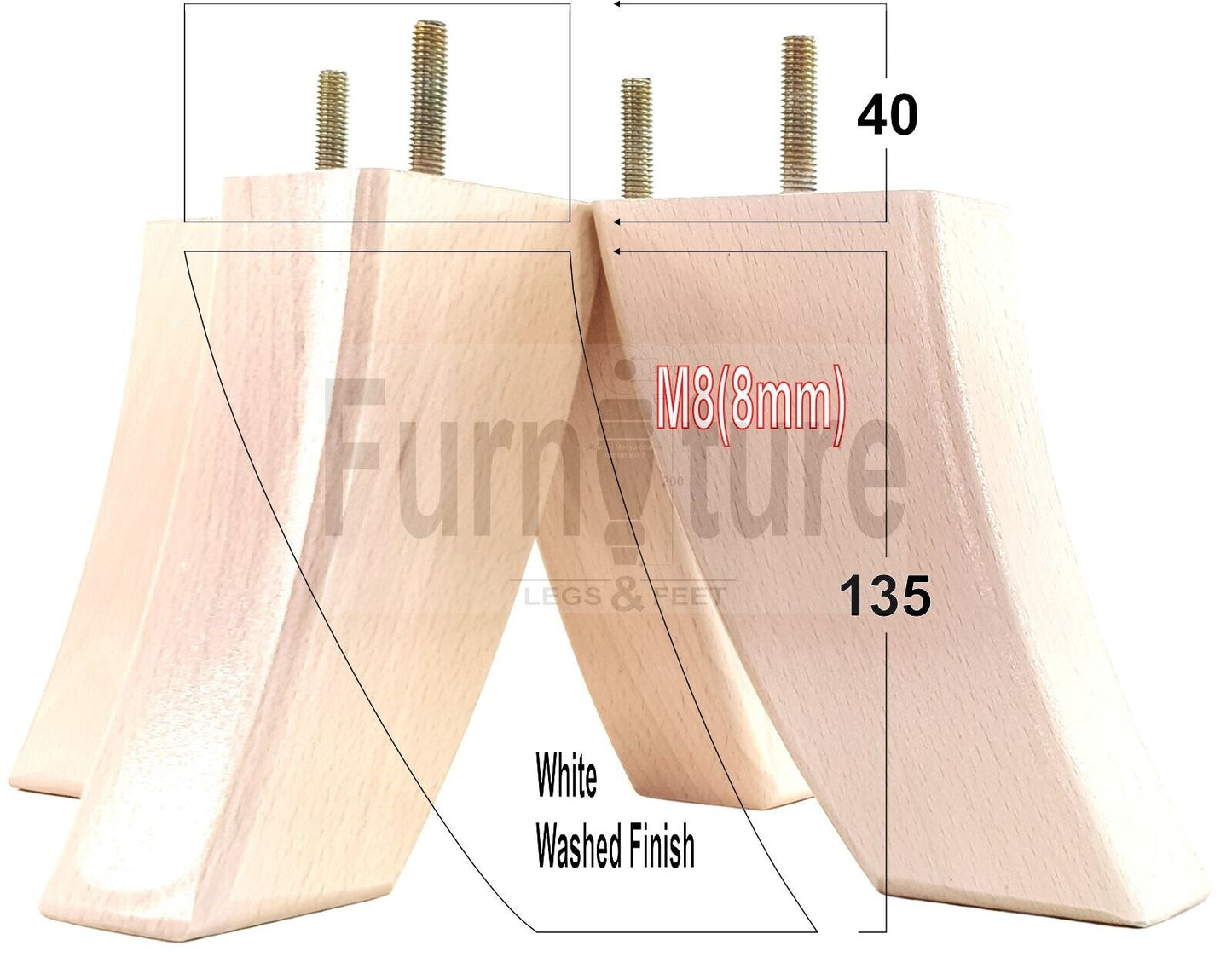 SET OF 4 WOODEN FURNITURE FEET 135mm HIGH REPLACEMENT SOFA LEGS 8mm Thread