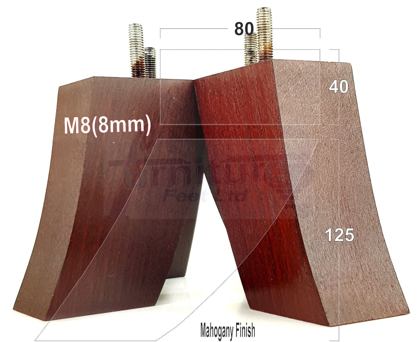 SET OF 4 WOODEN FURNITURE FEET 125mm HIGH REPLACEMENT SOFA LEGS 8mm Thread