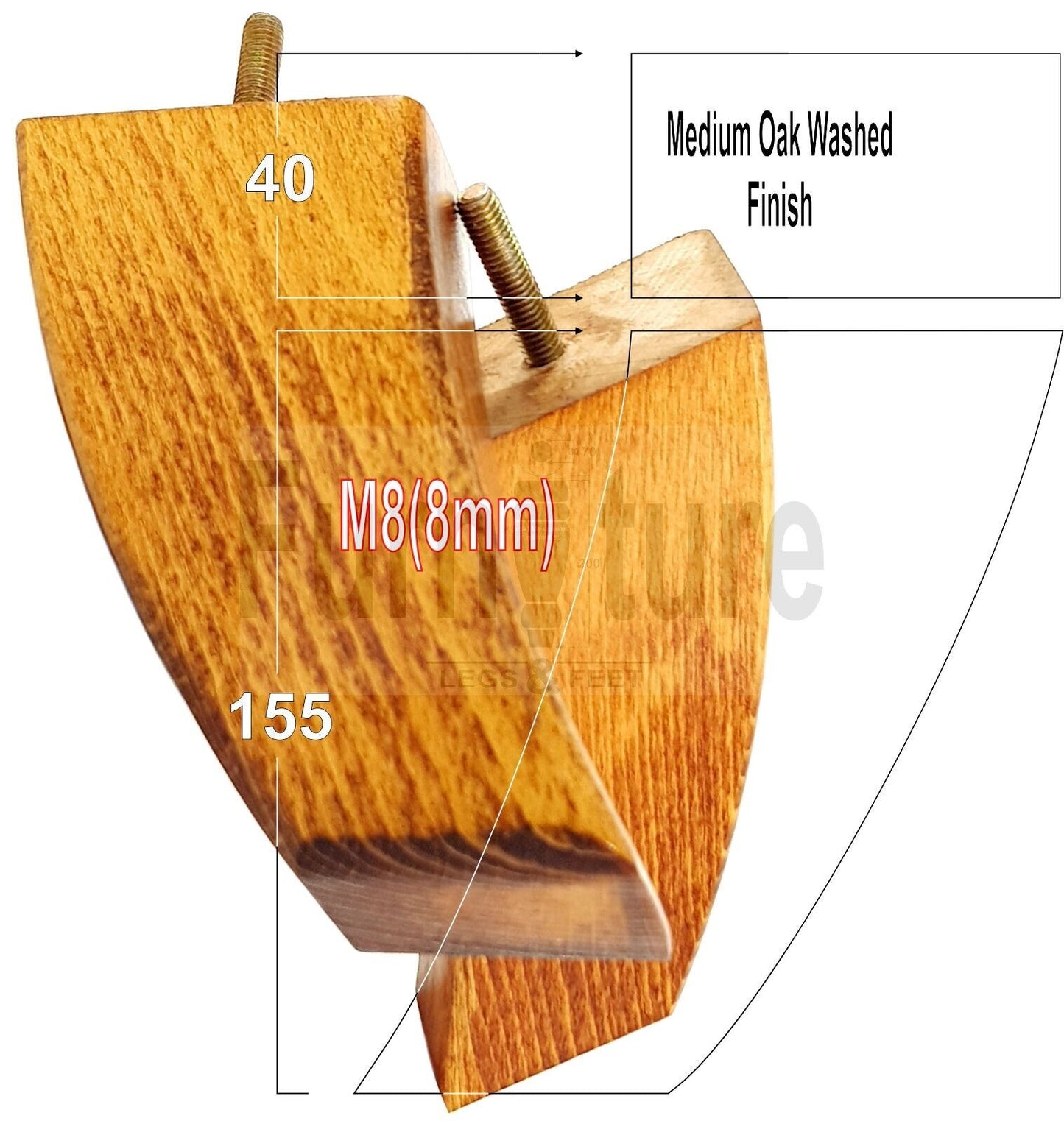 SET OF 4 WOODEN FURNITURE FEET 155mm HIGH REPLACEMENT SOFA LEGS 8mm Thread