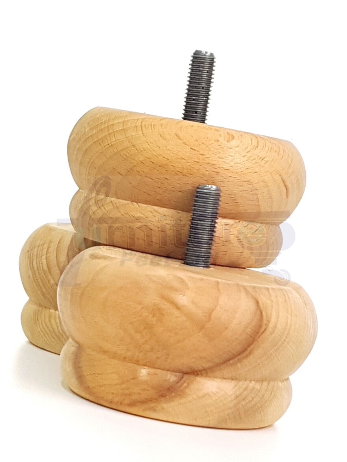 4 Turned Wood Furniture Legs Chair Sofa Bed M8 Replacement Bun Feet 50mm High