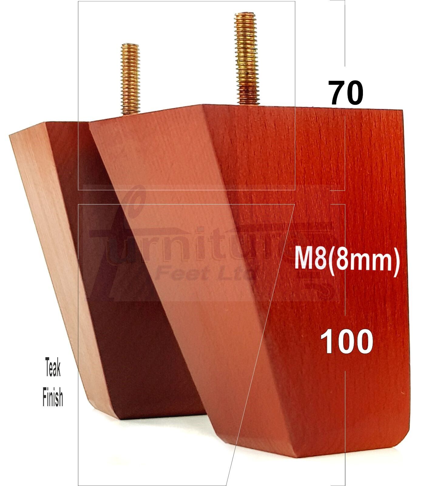 4x Angled Block Wood Sofa Legs 100mm High Replacement Furniture Feet Chairs Cabinets M8(8mm)